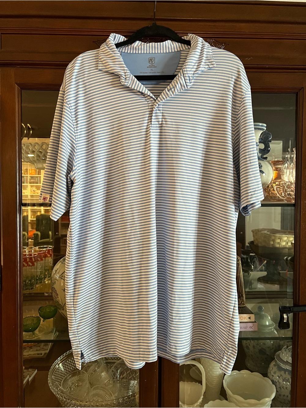 Men's Saint Bernard Light Blue & White Striped Polo Shirt size XL